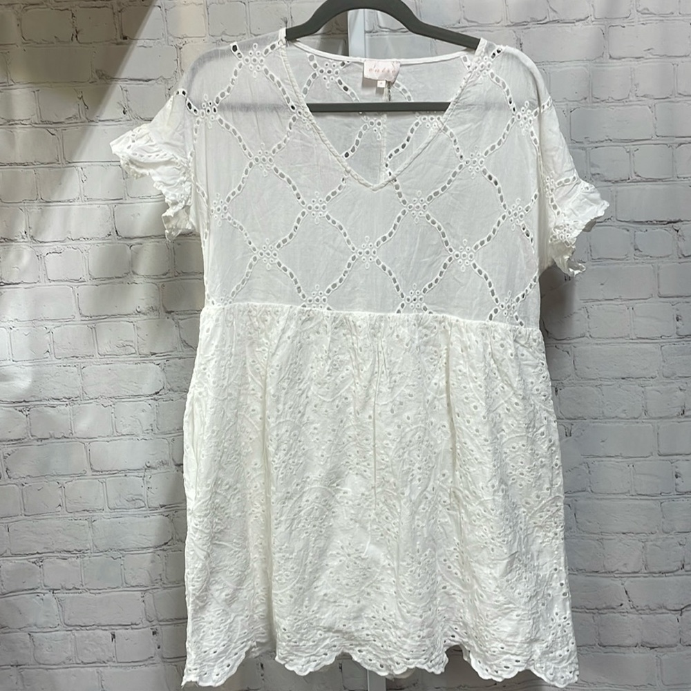 Entro eyelet baby doll lace lined with pockets small dress tunic